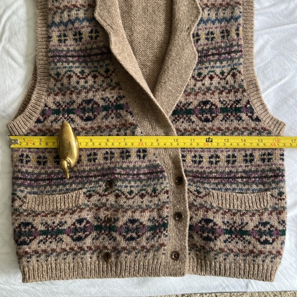 Vintage Ralph Lauren Fair Isle Collared Wool Sweater Vest 80's Women's Size L - Picture 13 of 14